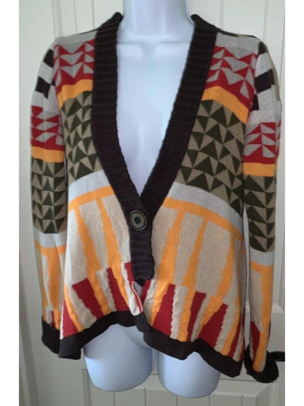 Sparrow Anthropologie Cardigan Brown Orange Linen Cotton Wool Sz MEDIUM VGUC